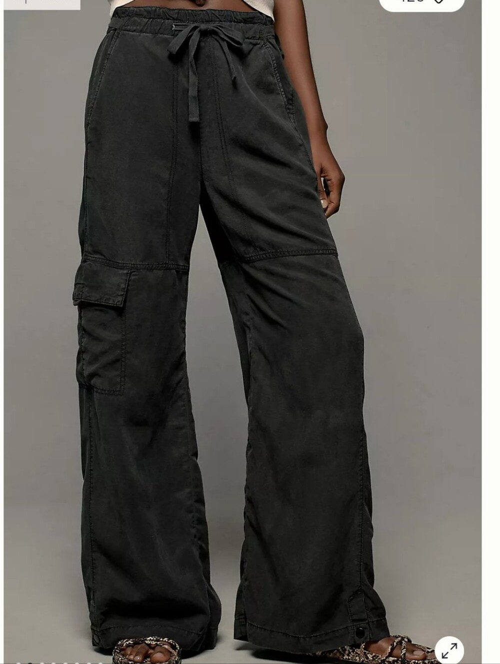 Anthropologie Washed Black Wide-Leg Pull On Cargo Tencel Pants